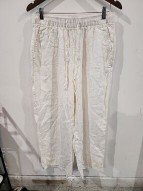 Christian Siriano Cream Drawstring Linen Chinos